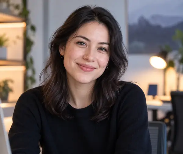 A friendly technology researcher in a simple, softly lit professional portrait.
